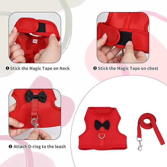 AIITLE Christmas Bunny Harness and Leash Set with Cute Bow