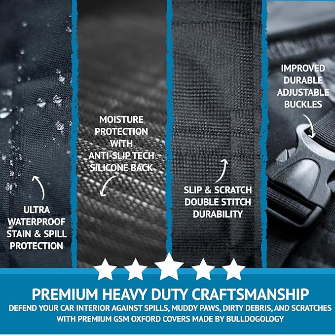 Bulldogology Dog Car Seat Cover with Mesh & Zippers Waterproof Heavy Duty Dog Hammock Backseat Protector from Dog Hair