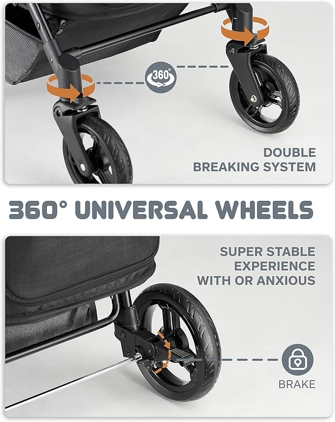 Medium Pet Stroller for Dogs Up to 66lbs 180 ̊ 4 Wheels