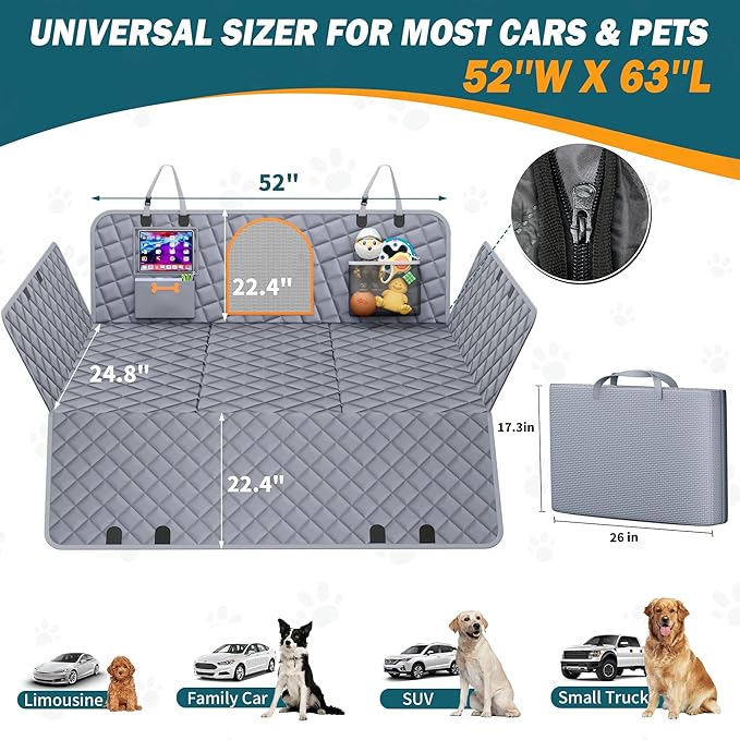 Back Seat Extender for Dogs Large Hard Bottom Car Seat Cover Waterproof Sturdy Nonslip Pets Dog Hammock Backseat Protector for Car