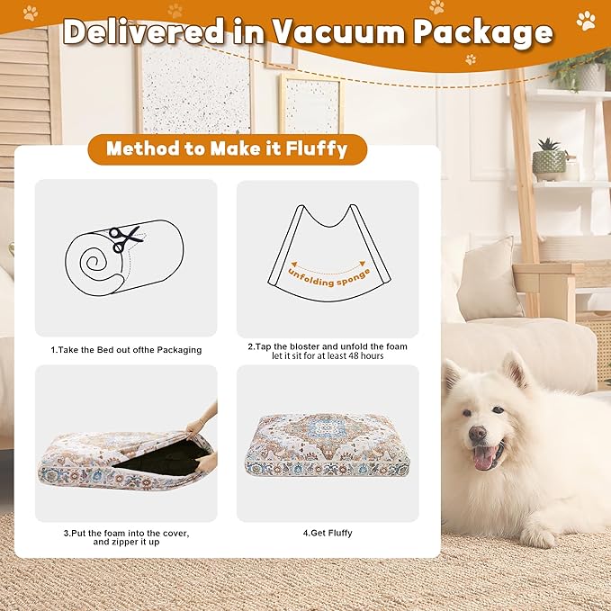 BALAPET Large Dog Bed Boho Style Soft Low-Pile Floral Dog Crate Beds High Density Foam Padded Pet Bed