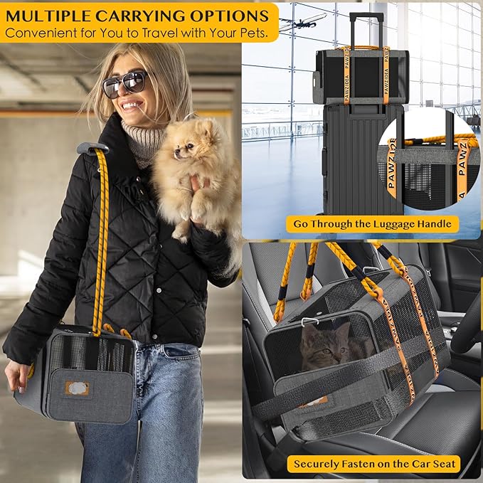 PAWZIDEA Expandable Pet Carrier w/ID Card 18X11X11 TSA 2 Cats