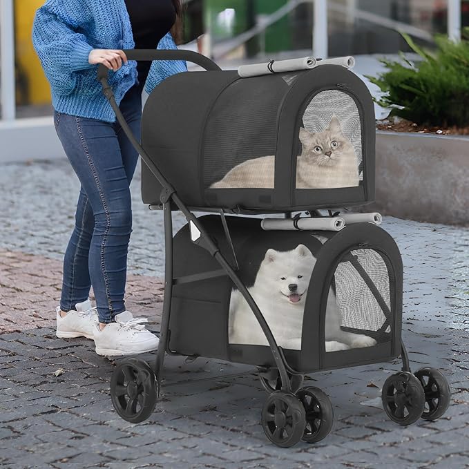 MoNiBloom Double Dog Stroller with Detachable Carrier Bags Large 4 Wheels Foldable Jogger for Small and Medium Dog Cats