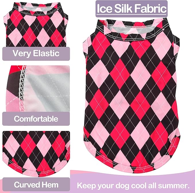 PET SHOW 4 Pack Cooling Dog Shirts Puppy Summer Clothes Paisley Vest Paw Printed Sleeveless Cats Doggies Floral T-Shirts Plaid Tank Top Tee for Small Medium Dogs (XL, Pink for Girls)
