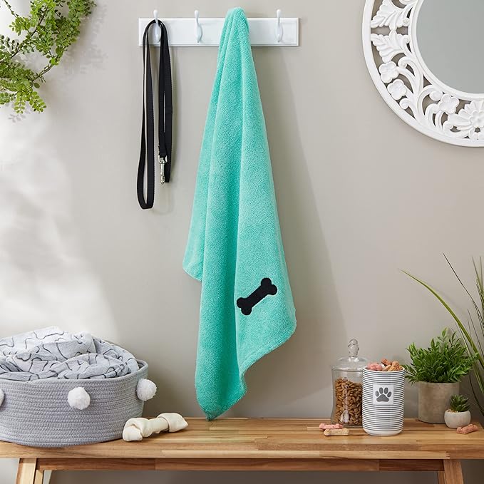 Bone Dry Pet Grooming Towel Collection Absorbent Microfiber X-Large 41x23.5", Embroidered