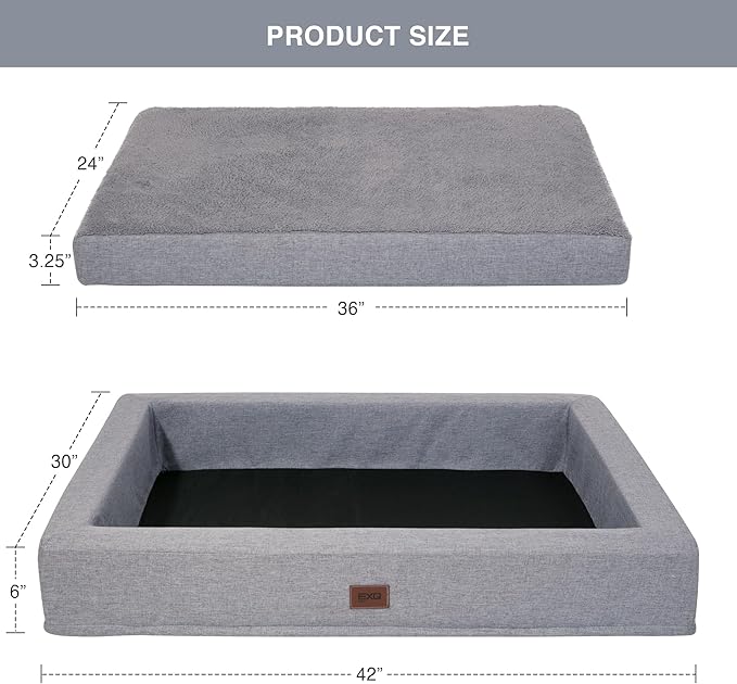 EXQ Home Orthopedic Dog Bed for X-Large Dog 2 in 1 Multipurpose Liner(Grey,42x30x6 inches)