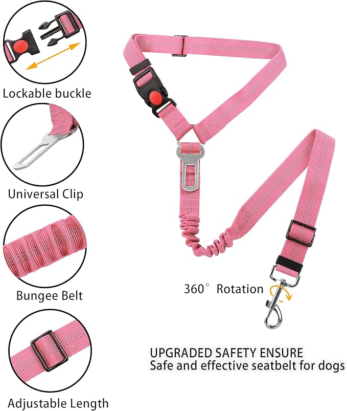 YAOHDAO Dog Seat Belt Harness for Car 360 Degree