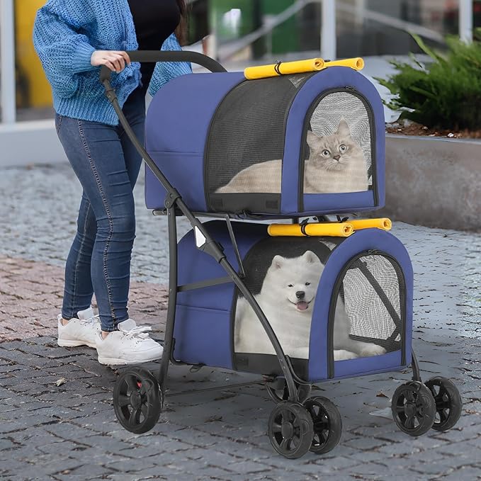 MoNiBloom Double Dog Stroller with Detachable Carrier Bags Large 4 Wheels Foldable Jogger for Small and Medium Dog Cats