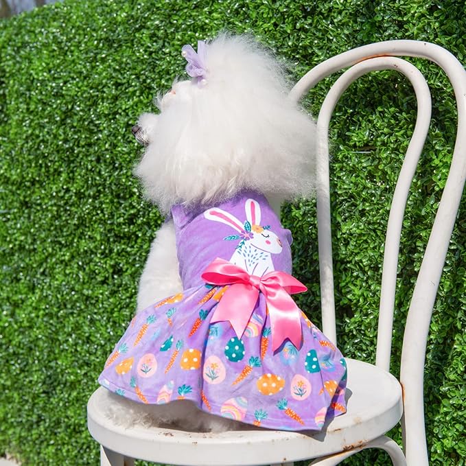 CuteBone White Rabbit Dog Easter Dress Velvet for Small Dogs Girl Eggs Skirt Puppy Purple Dresses Dog Clothes CVA19XS-D