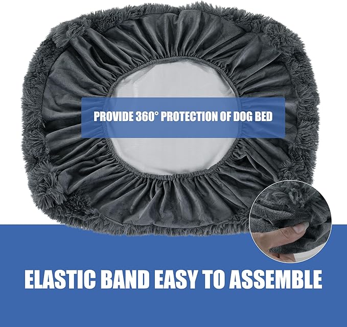 HOMBYS Waterproof Dog Bed Cover Soft Long Plush Replacement & Washable Pet Bed Cover with Elastic Band Protect Dog Pad Only-35x44x6 inches