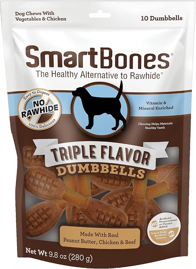 SmartBones Triple Flavor Dumbbells 10 Count,