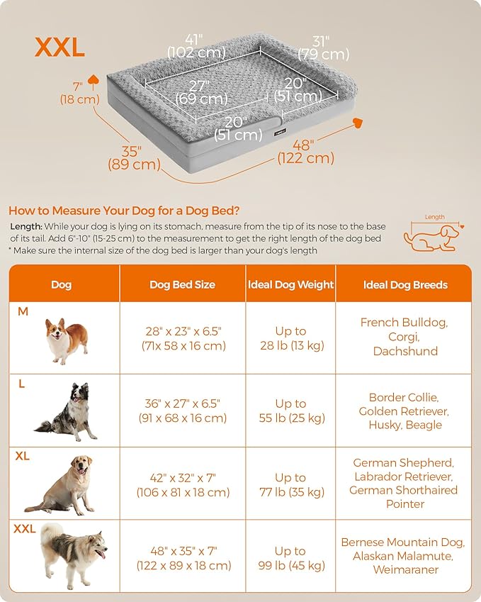 Feandrea Orthopaedic Dog Bed for Large Dogs 48 x 35 x 7 Inches, UPGW254G01