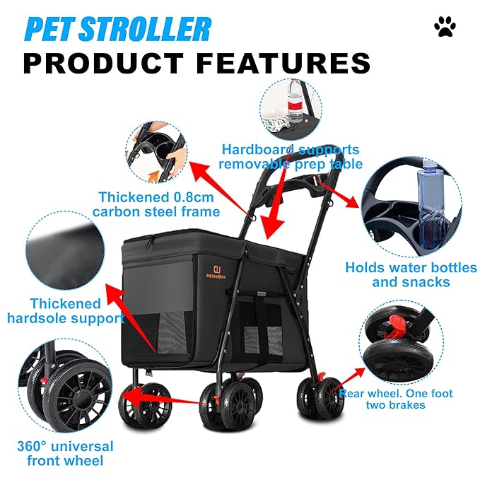 Pet Strollers 3-Door, Folds
