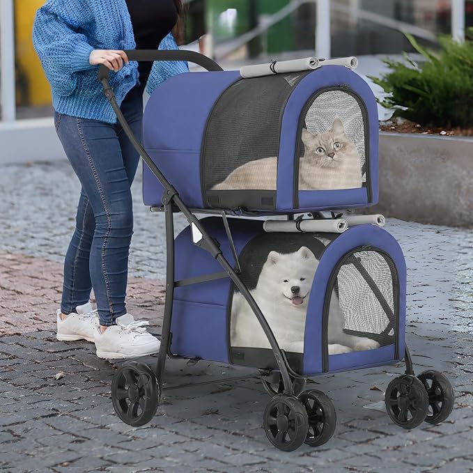 MoNiBloom Double Dog Stroller with Detachable Carrier Bags Large 4 Wheels Foldable Jogger for Small and Medium Dog Cats
