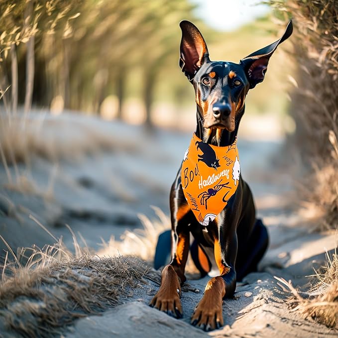 10pcs Big Halloween Dog Bandanas for Large Extral Large XL XXL Kerchief Triangle Bibs Scarves Pumpkin Bats Ghost Spider Owls Pattern for Girl Boy Grooming Costume