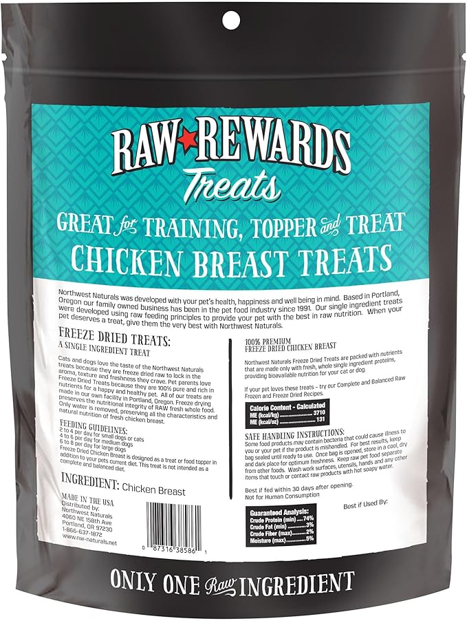 Northwest Naturals Raw Rewards Freeze-Dried Chicken Breast Treats for Dogs and Cats - Bite-Sized Pieces - Healthy, 1 Ingredient, Human Grade Pet Food, Natural - 10 Oz (Pack of 2) (Packaging May Vary)