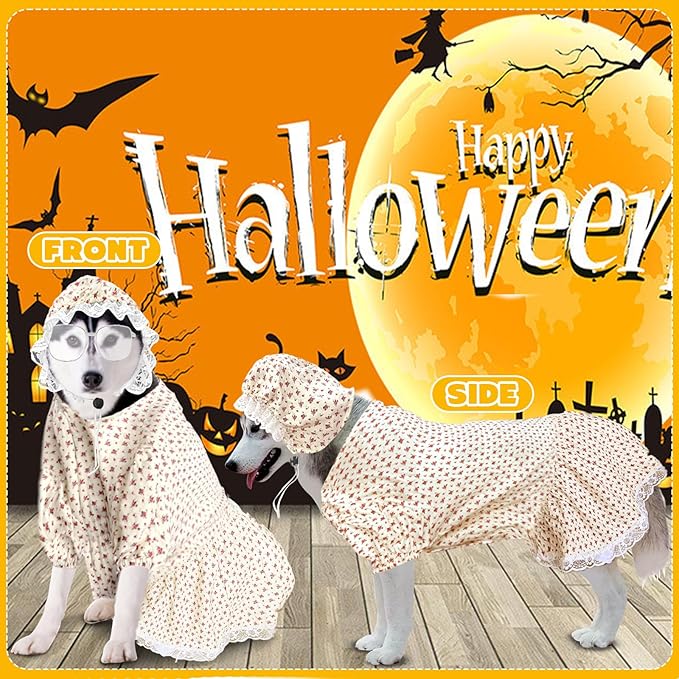 3Pcs Dog Halloween Costum Old Lady Costume (5XL)