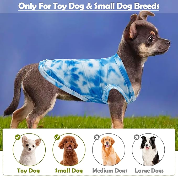 PET SHOW 4 Pack Cooling Dog Shirts Puppy Summer Clothes Paisley Vest Paw Printed Sleeveless Cats Doggies Tie Dye T-Shirts Plaid Tank Top Tee for Small Medium Dogs (S, Blue for Boys)
