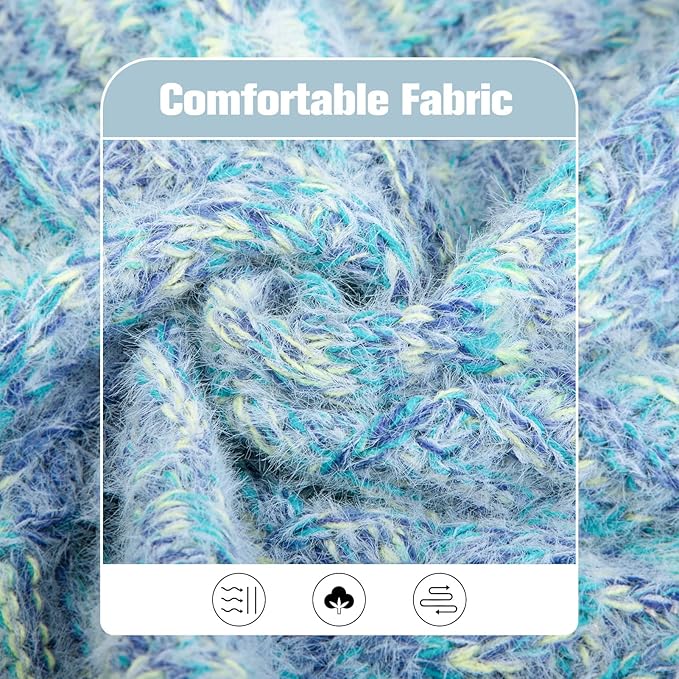 BEAUTYZOO Small Dog Sweater -Turtleneck Pullover Classic Cable Knit Fuzzy Winter Coat Dog Cold Weather Clothes for Small Medium Dogs Puppy Girl Boys(Gradient Cyan, L)