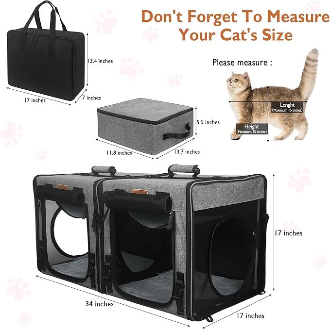 PETUX Cat Travel Carrier with Litle Box 2-in-1 Cat 2 Cats,