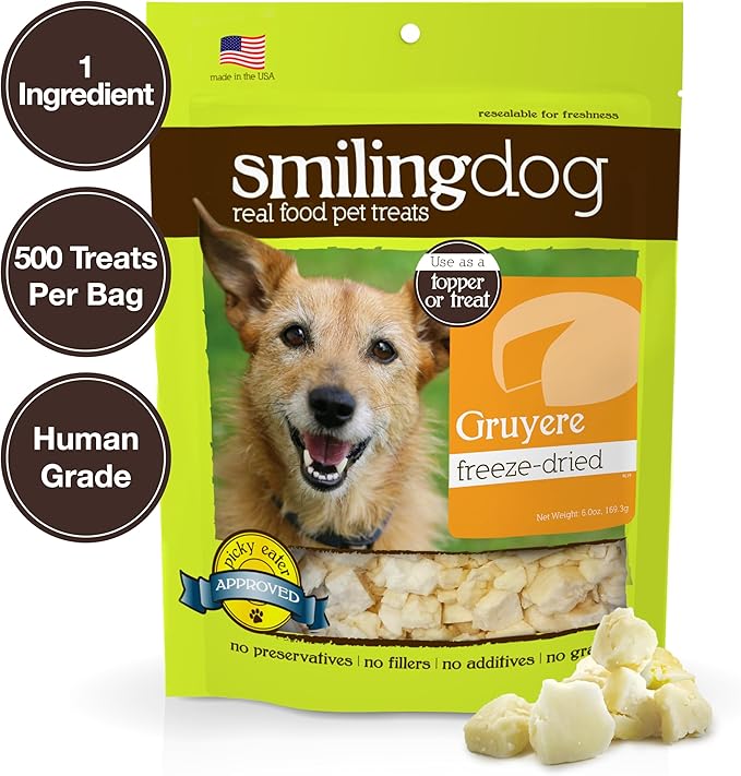 Herbsmith Smiling Dog Treats – Freeze Dried Gruyere 100% Real 9 oz