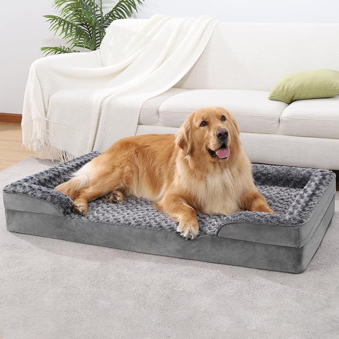 KSIIA Orthopedic Dog Beds Large Sized Dog Couch Waterproof Dog Bed Washable Dog Bed Egg Foam Pet Bed with Removable Bolster & Nonskid Bottom Large Dog Bed Sofa 36 x 27 x 6 Inch