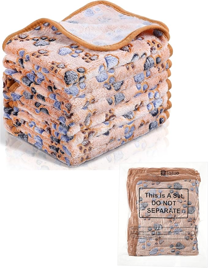 4 Pcs Pet Blanket Dog Puppy Blanket Paw Print Fleece Blanket for Small Medium Pet Dog Cat Warm Soft Sleep Mat Guinea Pig Cage Liners Blanket (Coffee Small(24 x 16 Inch))