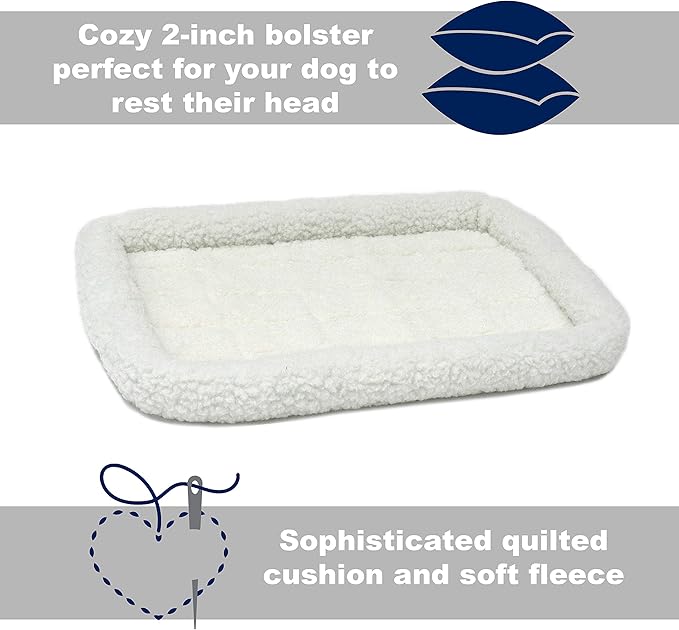 MidWest Homes for Pets Bolster Dog Bed 36L-Inch White Fleece Dog Bed w/ Comfortable Bolster 36-Inch Dog