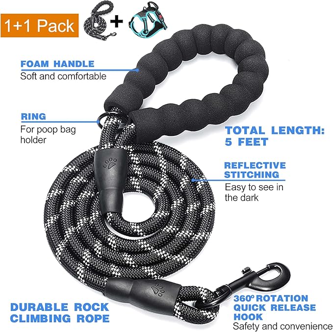tobeDRI No Pull Dog Harness Adjustable Reflective Oxford 5ft Dog