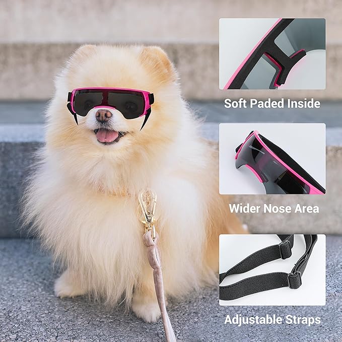 ENJOYING Dog Sunglasses Small Dog Goggles Anti-UV Doggy Glasses for Small Dogs Big Cats Impact/Wind/Dust/Fog Proof Puppy Eye Protection