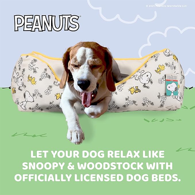 Snoopy & Woodstock Cuddler Dog Bed in Beige 24" x 19" x 8"