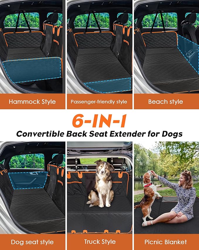 Back Seat Extender for Dogs- Dog Car Seat Cover for Back Seat Bed for Car Travel Bed with Mesh Window and Storage Pocket 330LB Waterproof