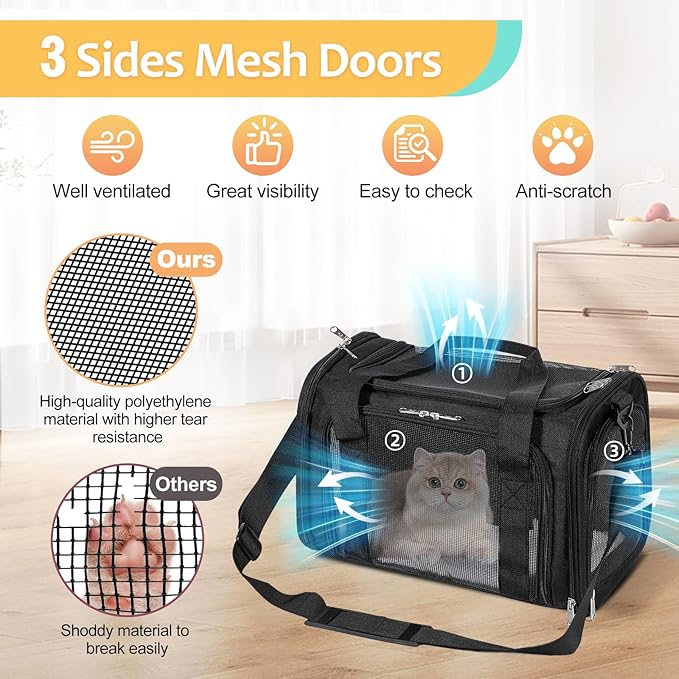 Cat Dog Carrier Up to 15 Lbs TSA Airline Approved Pet Carrier for Small Medium Cats Puppies Dog Carriers for Small Dogs Collapsible Soft Sided Cat Travel Carrier 15.7"x10.2"x10.2"