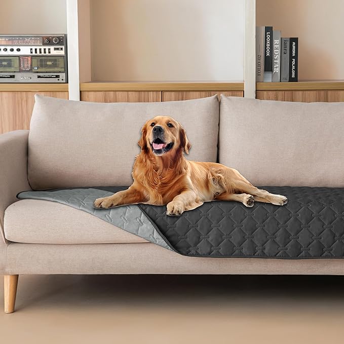 gogobunny 100% Double Sided Waterproof Dog Blanket Soft Pet Bed Cover Reversible Protect Furniture Couch Sofa Car for Puppy Large Dog Cat (Dark Charcoal/Light Charcoal 30x90 Inch 1))