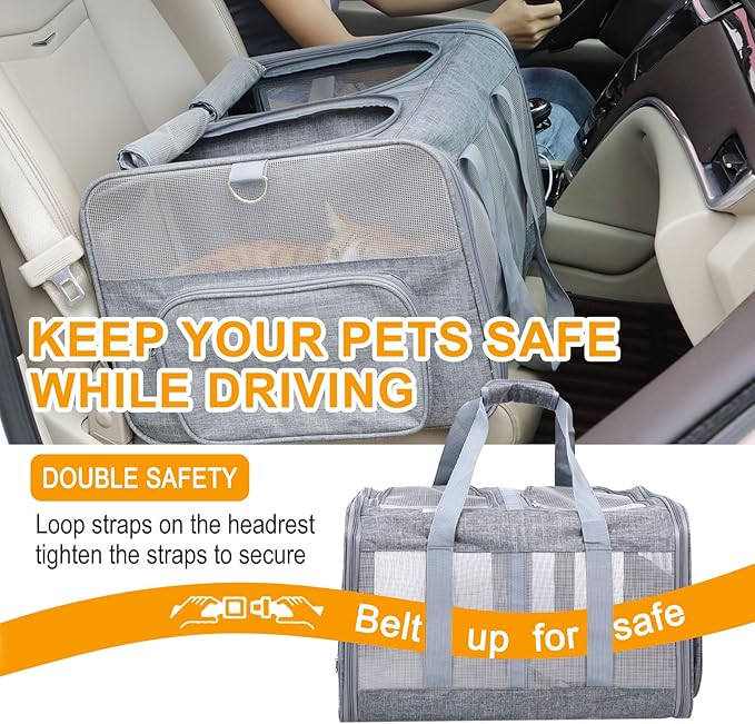 Double Compartment Cat Carrier with Wheels for 2 Cats 2 Small 2 Cats 21" x 17" x 13",Not Airline