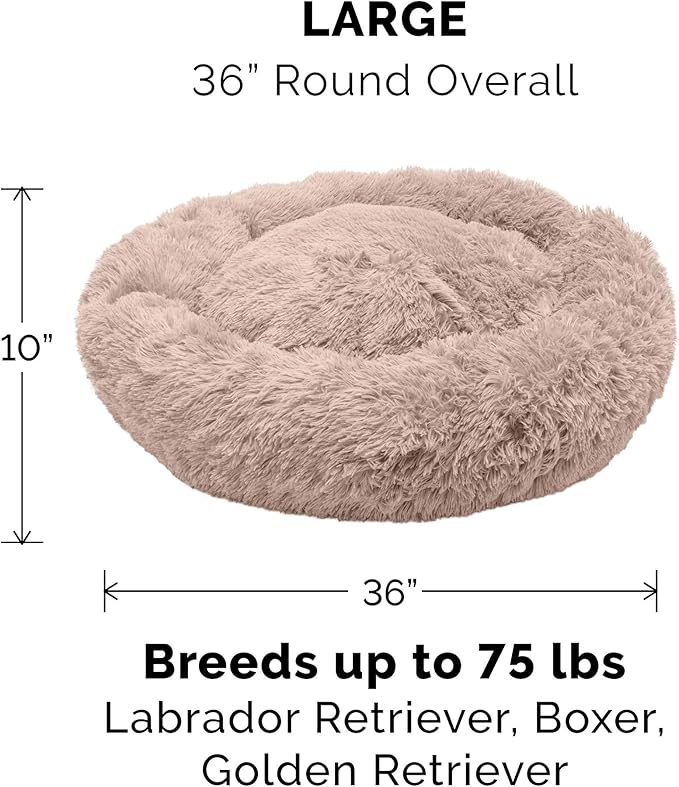 Furhaven Replacement Donut Dog Bed Cover Plush Long Faux Fur Calming Cuddler