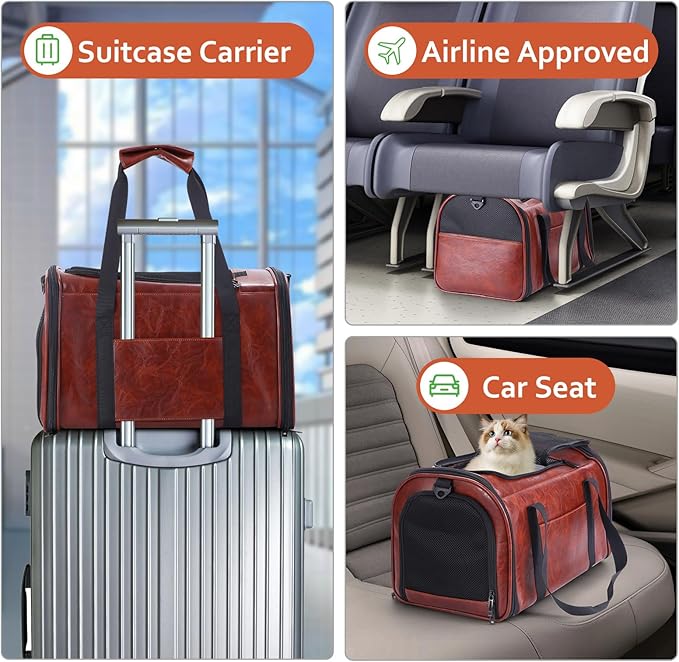 Fashion Leather Dog Carrier Cat Carrier Airline Approved Pet Carrier for Small Medium Dogs Cats Under 15Lbs