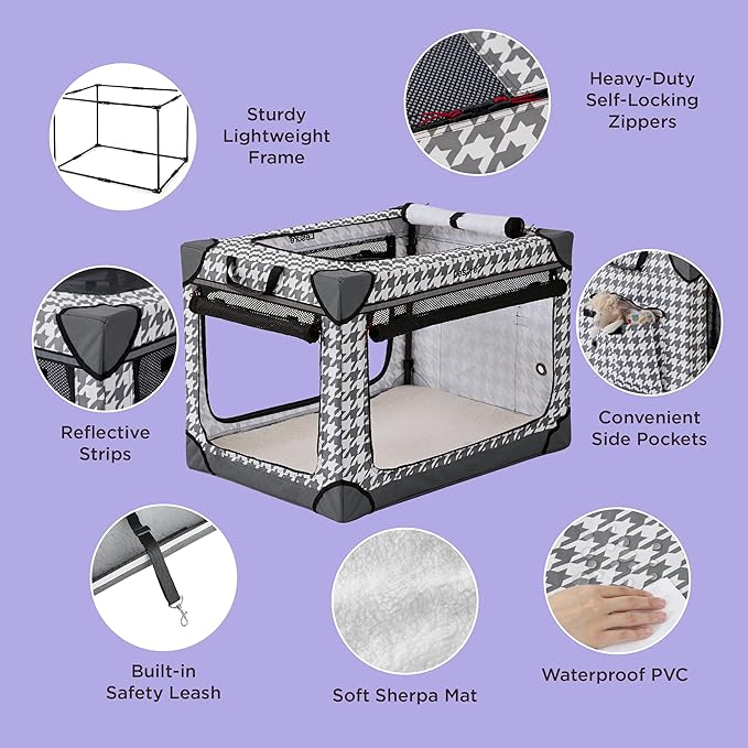 Lesure Cute Soft Collapsible Dog Crate 42 Inch 4-Door Foldable