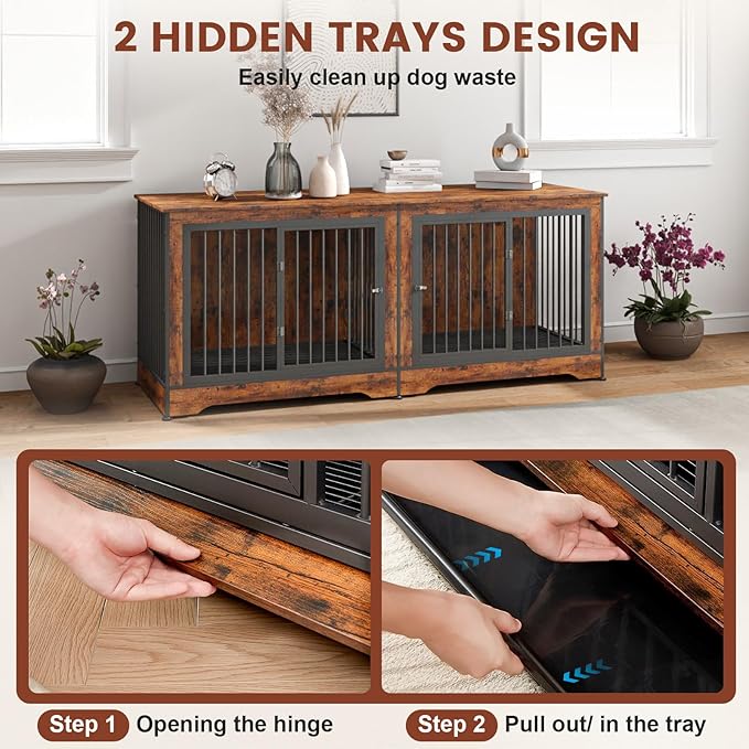3-in-1 75 Inch Double Dog Crate Furniture 2 Large