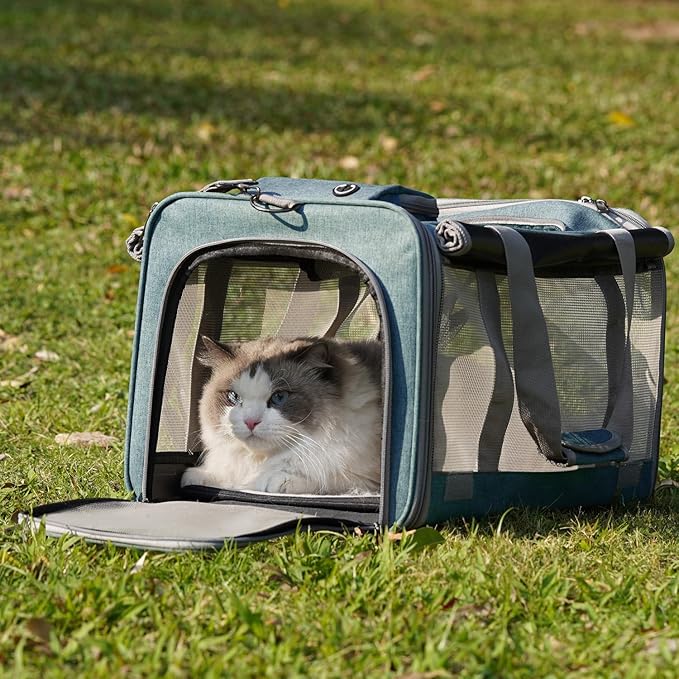 Blue Small Dog Carrier Puppy Handbag for Pets Large Medium Cats Bag,Soft-Sided,5 Sides Space,Traveling,Outdoor,18.5x12x12 inches