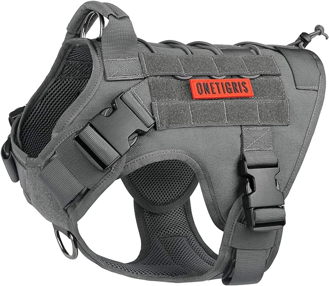 OneTigris Adjustable Tactical Dog Harness with Handle Full Body Dog Vest for Hiking Training Outdoor(Grey