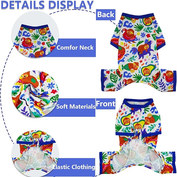 Dog Pajamas Spring Summer Dog Clothes for Small Medium Dogs Girl Boy Cute Soft Puppy Pjs Clothes Doggie Onesies Cat Pet Jammies Outfit (Sloth