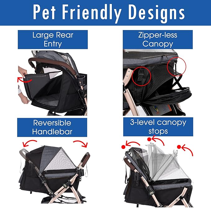 Pet Rover XL Premium Heavy Duty Dog/Cat/Pet Stroller Travel Carriage/w Convertible Compartment/Pump-Free Rubber Tires for Small/Medium/Large Pets (Stone Gray 2nd-Gen) 23.0 pounds
