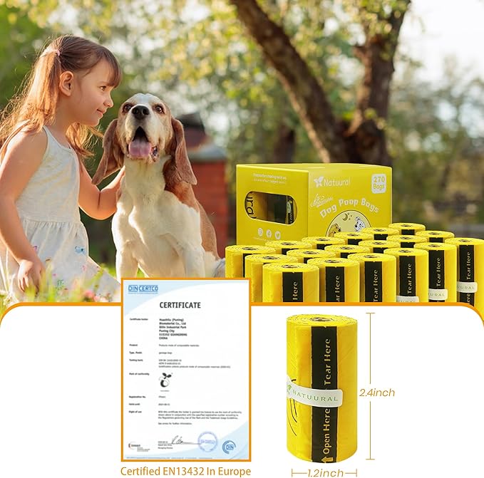Compostable Dog Poop Bags Bags-270 Count 18 Rolls,