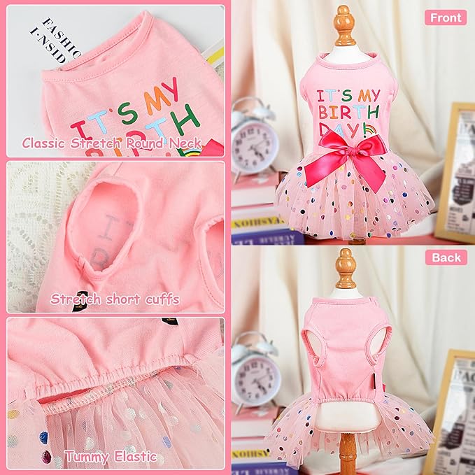 Dog Birthday Dress, Dog Dresses for Small Dog Girls, Cute Pet Princess Puppy Clothes Female Dog Clothes for Chihuahua Yorkie Clothes Small Dog Birthday Outfit Apparel (It is My Birthday, Large)