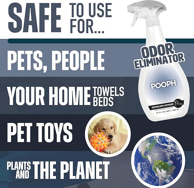 Pooph Skunk Odor Eliminator, 32oz Spray - Dismantles Skunk Odors on a Molecular Basis from Pets & Anything Else, Proprietary Formula Breaks Down Skunk Oils, Eliminates Odor on Clothing & More