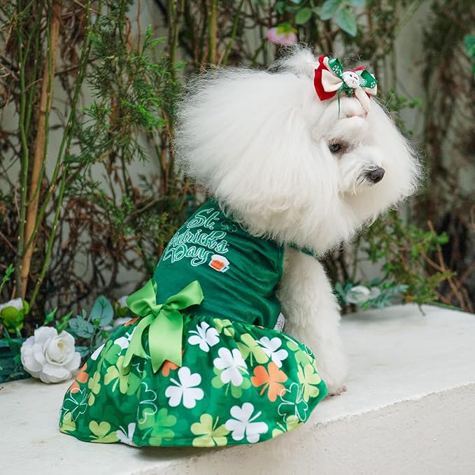 CuteBone St.Patrick's Day Dog Green Dress Velvet CVA13L-D