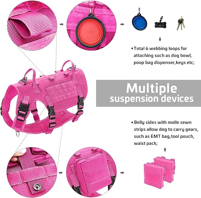 Forestpaw Pink Tactical Dog Harness for Large Dogs