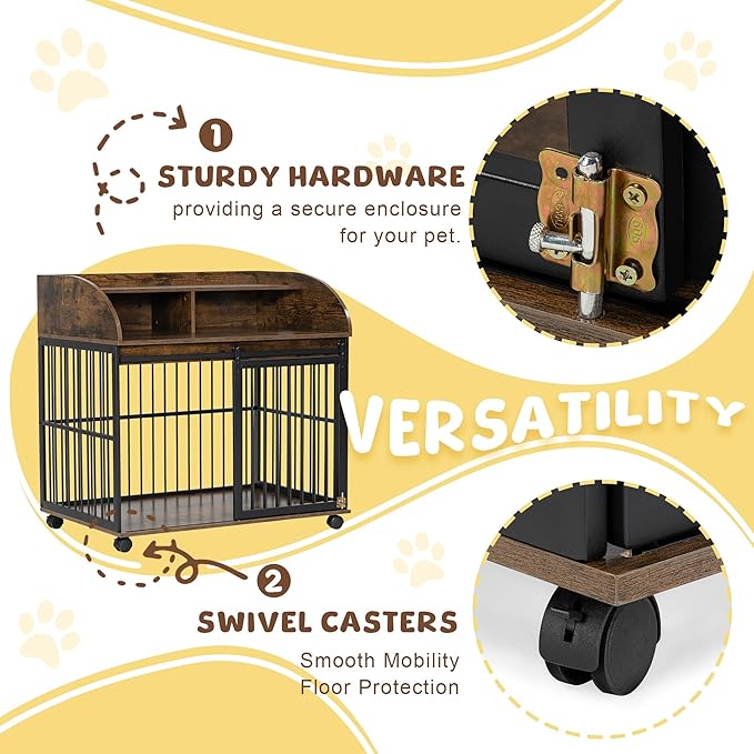 NicBex Dog Crate Furniture Dog Cage with Lockable Wheels