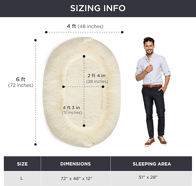 Bedsure Memory Foam Human Dog Bed 72"x48"x12" Calming